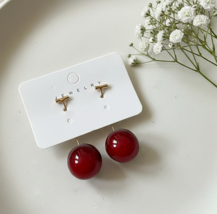 گوشواره مدل گیلاسی پایه ضد حساسیت با آبکاری رودیوم