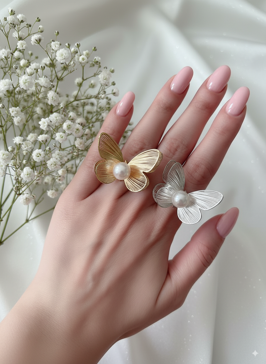 انگشتر مدل پروانه جنس برنج و آبکاری رودیوم