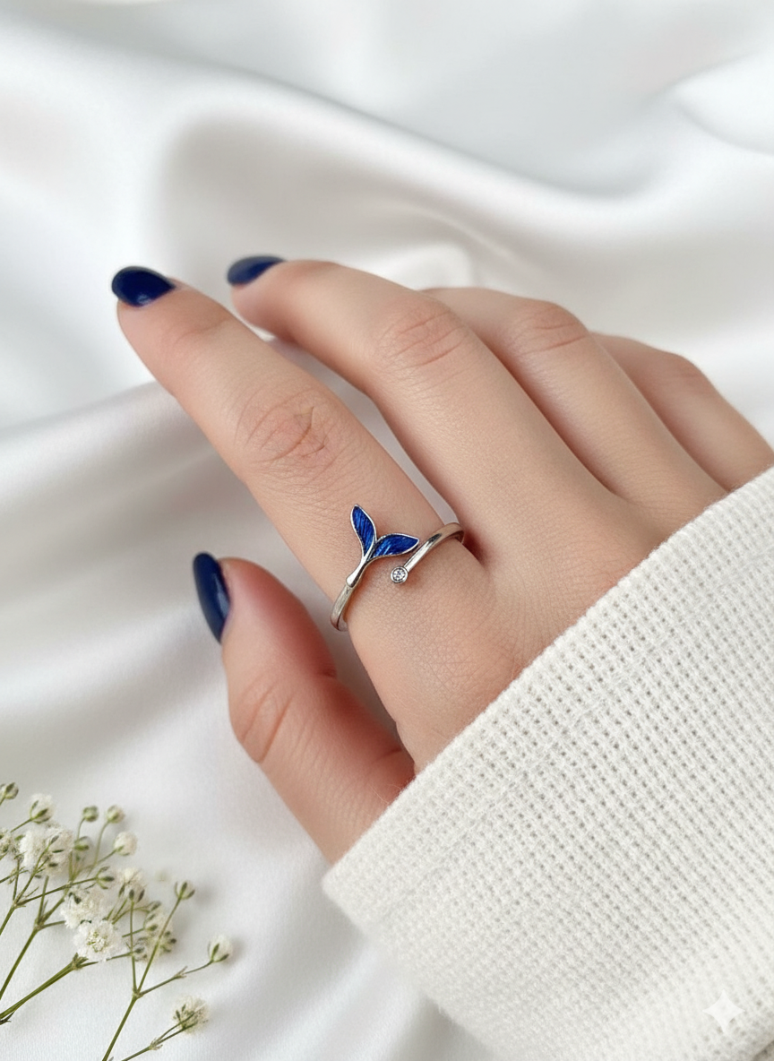 انگشتر طرح بال نهنگ آبی جنس استیل